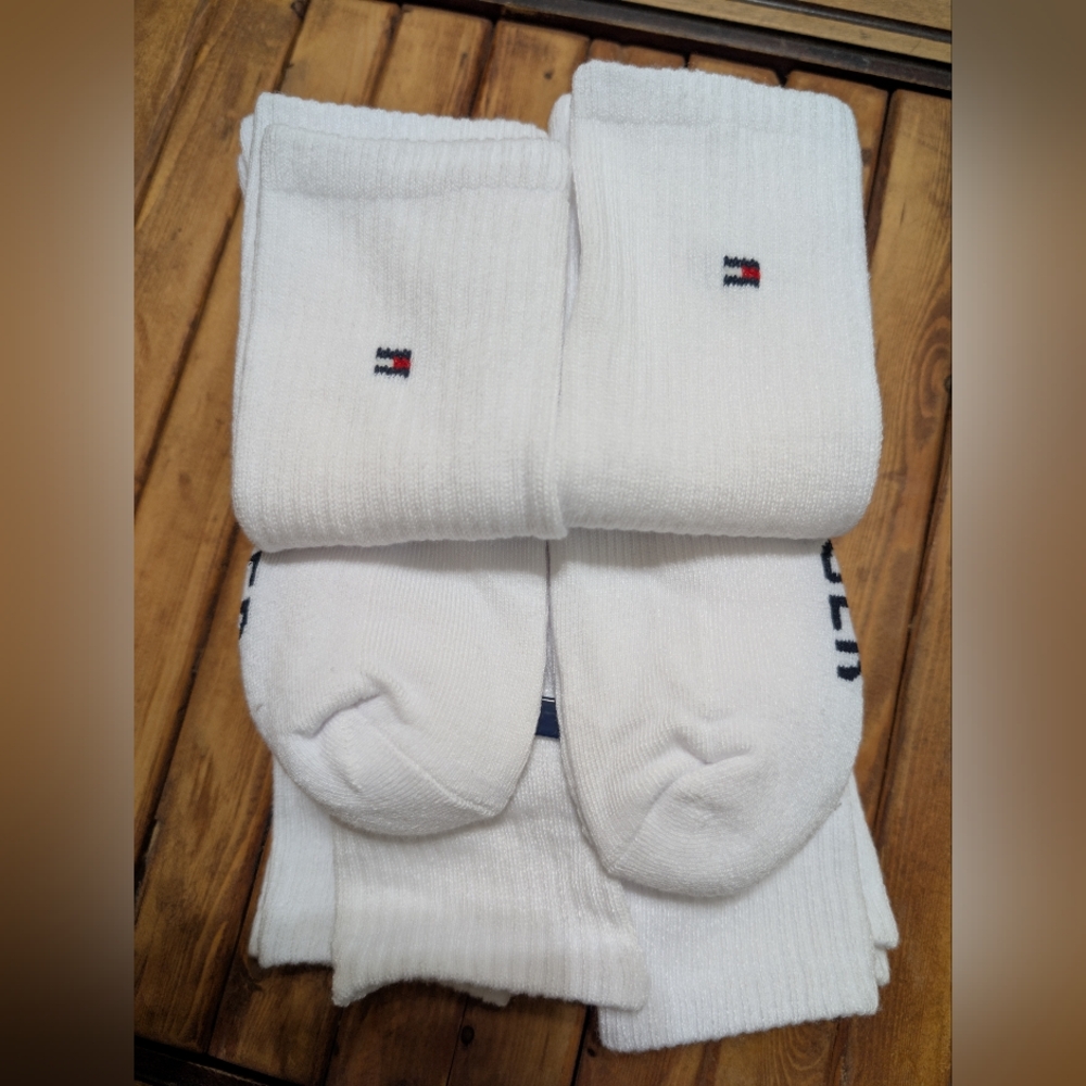 NWT•5 Pairs•Tommy Hilfiger Men's Logo Cushion Crew Socks•White•One Size(US 7-12)